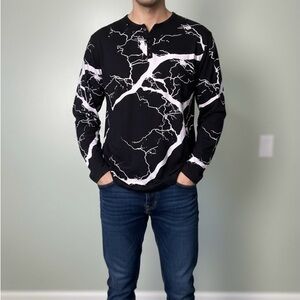 Black and White Lightning Print Henley Shirt COOFANDY Size XL cotton blend